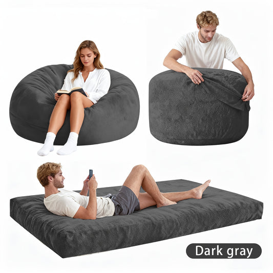2-in-1 Zitzak – Zitzakstoel – Lounge Stoel – Slaapstoel – Beanbag – Ergonomisch Ontwerp – Wasbare Flanellen Hoes – Grijs