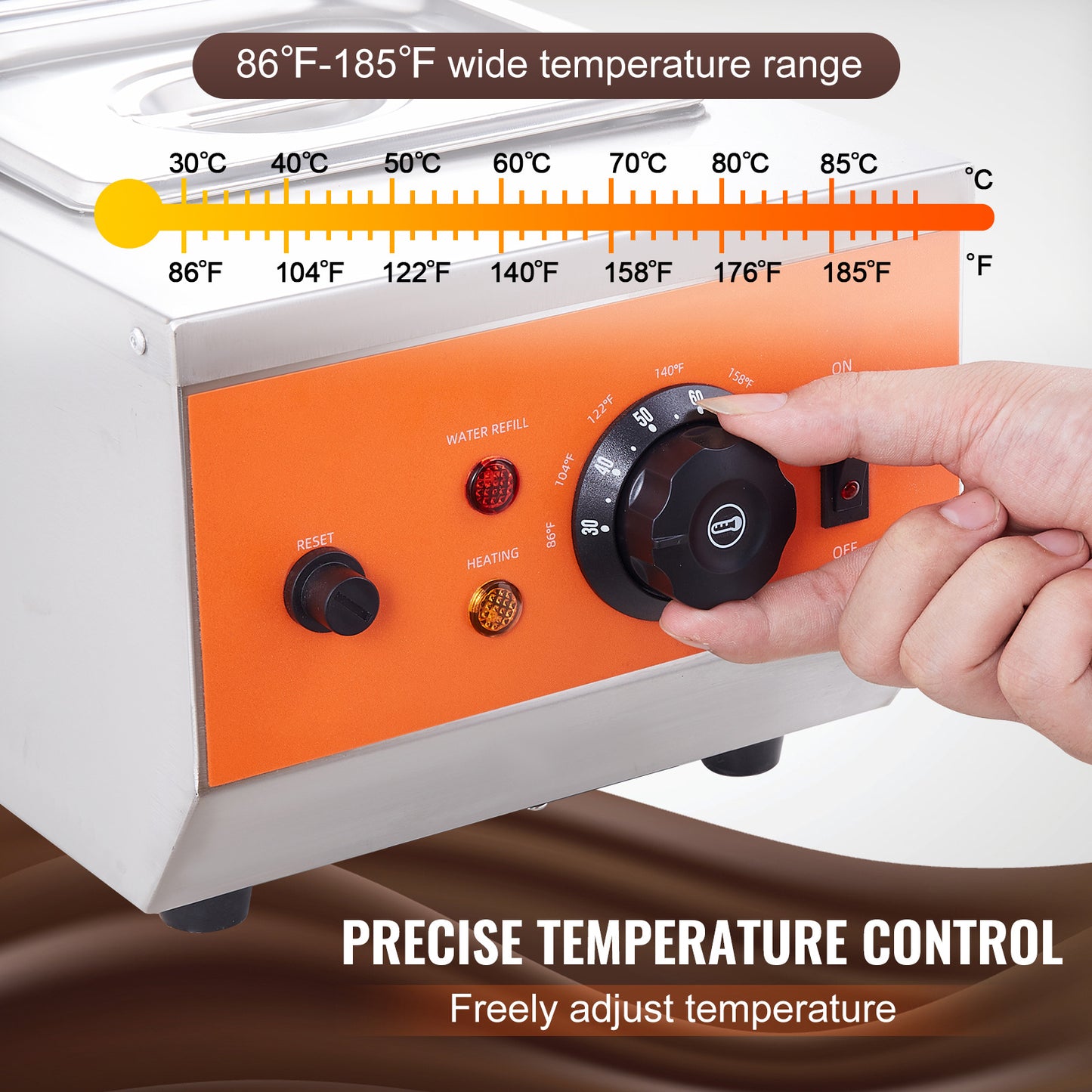 Chocolade smeltketel – Chocolade smelter – Chocolade smeltpan – Chocolade temper apparaat – Chocolade smeltmachine – 2 aparte verwarmingscilinders – 800W roestvrij staal