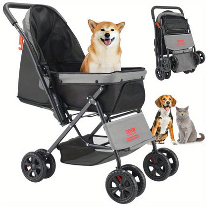 Hondenbuggy – Dierenwagen – Wandelwagen – Hondenkar – Huisdierenbuggy – Inklapbaar – Omkeerbare Duwbeugel – Roestvrij Stalen Frame – Geschikt tot 20 kg