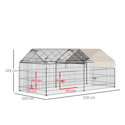 Buitenren Konijnenren Knaagdierren Dierenren Kippenren – Zwart – Weerbestendig Staal – 220x103x103 cm – Met Zonwering