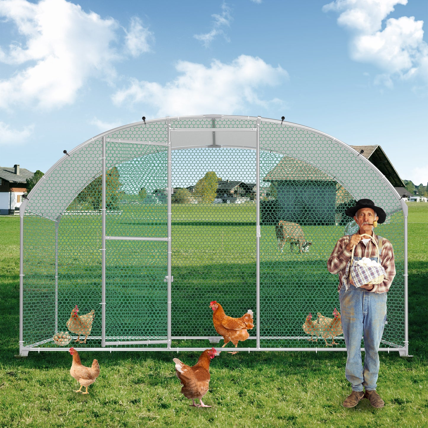Buitenverblijf kippenhok – Ren – Dierenkooi – Kippenren – Buitenren – 3x6x2 meter – Gegalvaniseerd Stalen Frame – UV-bestendig PE Dak
