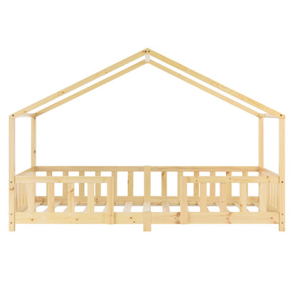 Kinderbed – Kinderbedden – Eenpersoonsbed – Bedbank – Hoogslaper – Lichtgrijs/Wit 90x200 cm – Massief Dennenhout – Valbeveiliging