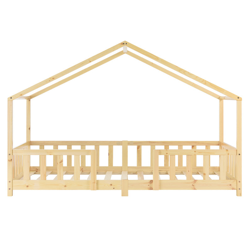 Kinderbed – Kinderbedden – Eenpersoonsbed – Hoogslaper – Stapelbed – Huisvormig Design – Valbeveiliging – Grenenhout – 140x200 cm