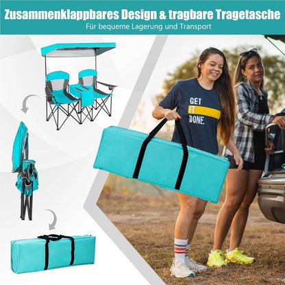 Campingstoel – Vouwstoel – Kampeerstoel – Visstoel – Outdoorstoel – Met Verstelbare Zonwering – Inclusief Koelbox & Tafel – Navy