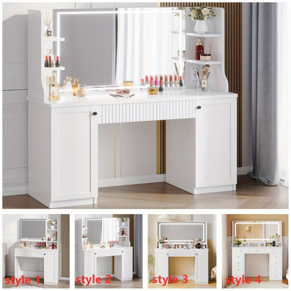 Make-up tafel – Kaptafel – Cosmeticatafel – Make-up bureau – Dressing table – Duurzaam hardhout en glas – Ruime opbergruimte met lades en verstelbare planken