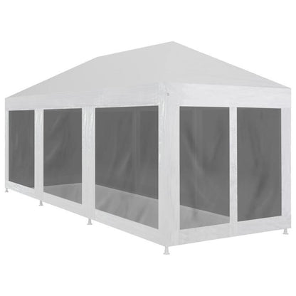 [1 Party Tent] 9x3m Party Tent with 8 Mesh Side Walls, Metal & Fabric Construction, No Electricity Required, for Events and Parties