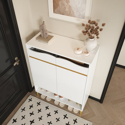 Schoenenkastje – Schoenenrek – Schoenenopberger – Schoenenkast – Schoenenhouder – Modern – Ruimtebesparend – Wit Metaal – Gouden Deur