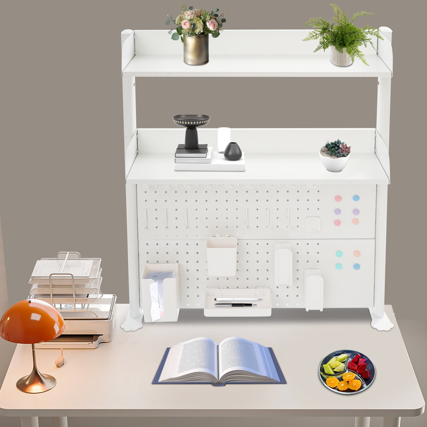 Bureau Organizer – Bureaurek – Boekenkast – Bureau Organizer Plank – Klem Bureau Organizer – Wit – Verstelbare Planken – Sterk Staal & MDF