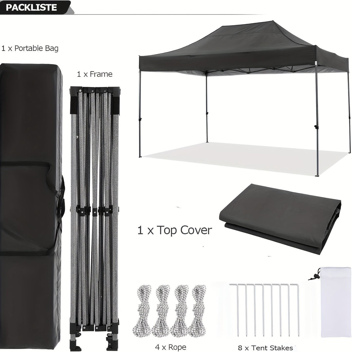 Partytent – Tuinpaviljoen – Easy Up Tent – Vouwtent – Overkapping – 3x4,5 m – 4 Afneembare Zijpanelen – Waterafstotend Frame
