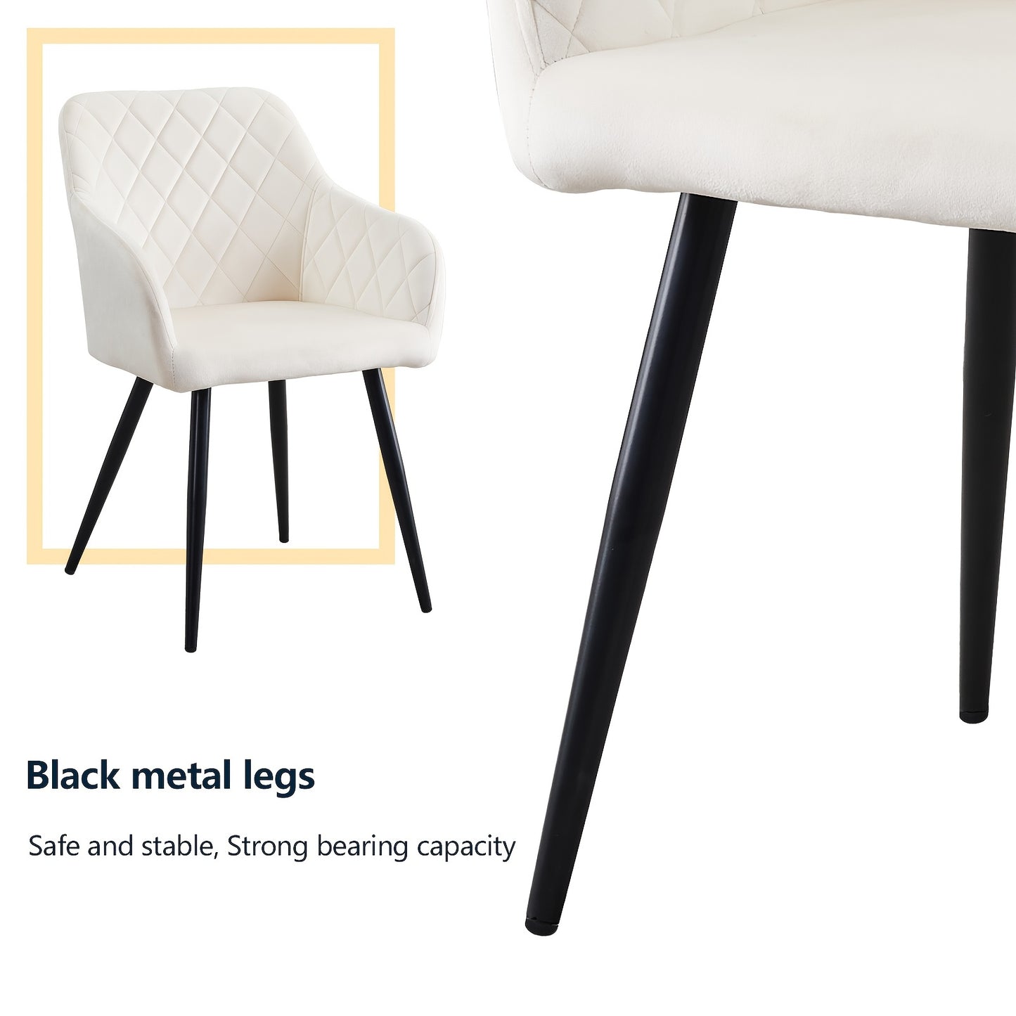 Eetkamerstoel – Stoel – Kuipstoel – Keukenstoel – Woonkamerstoel – Set van 2 – Velvet Bekleding – Met Armleuningen en Metalen Onderstel – Beige