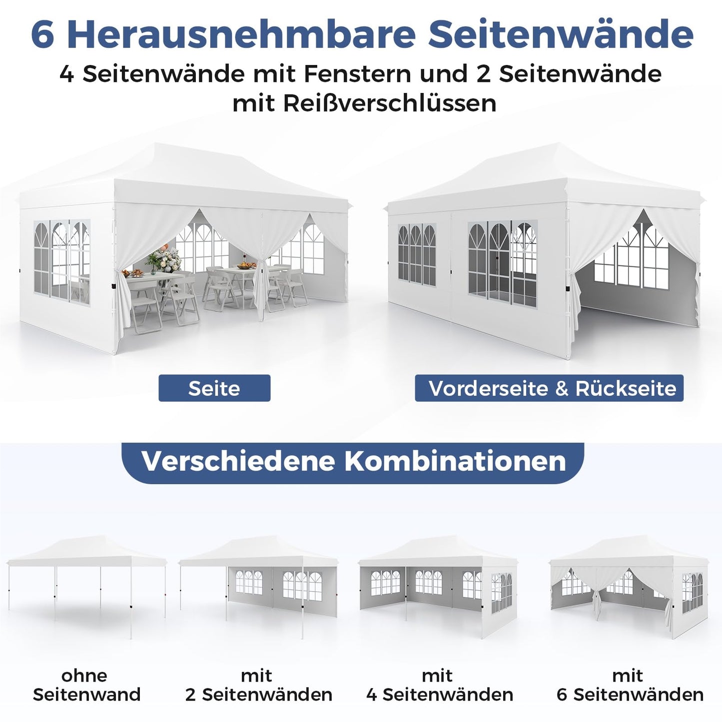 Vouwtent – Partytent – Evenemententent – Tuinkamer – Garden Pavilion – 3x6m Wit – Waterdicht – UV Bescherming 50+