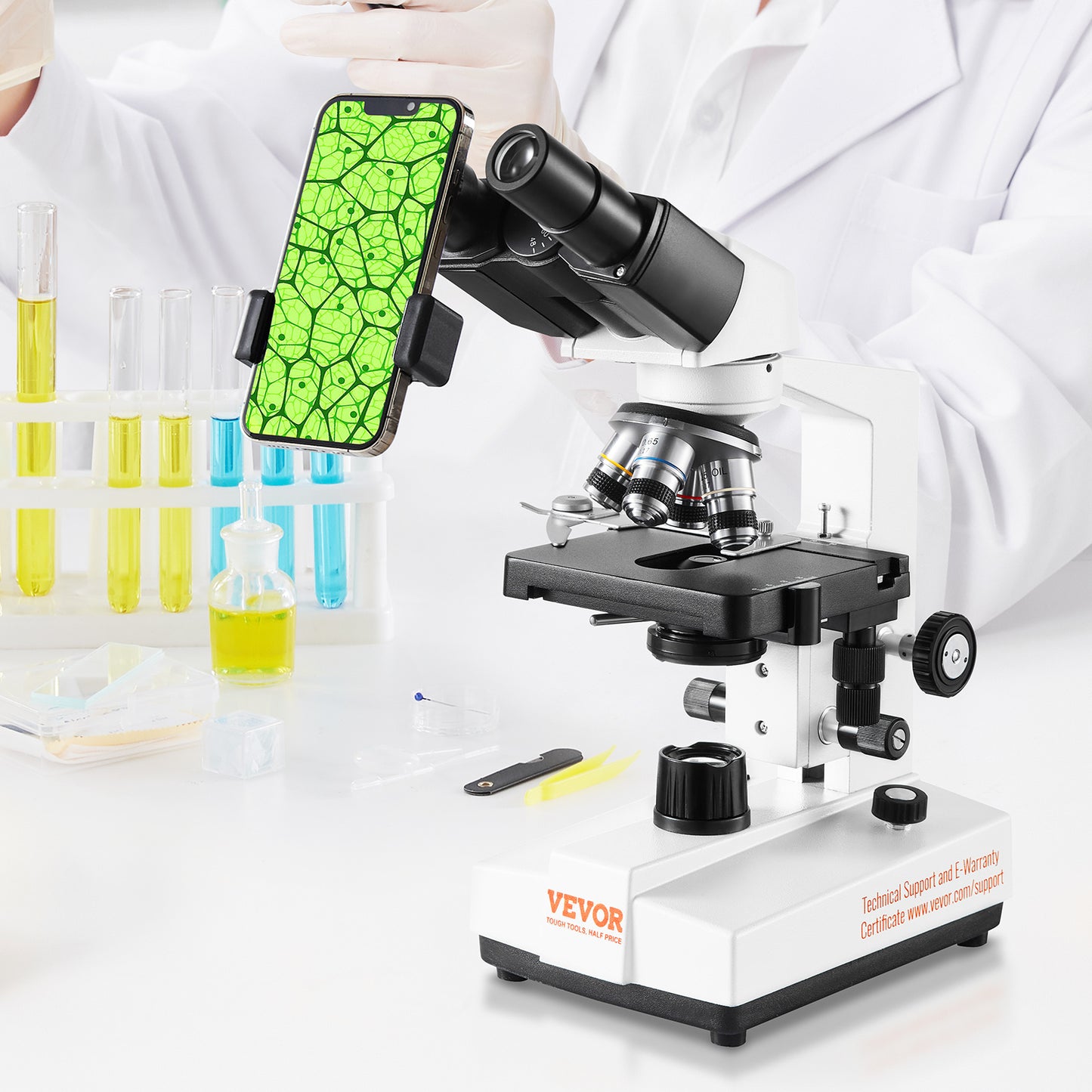 Microscoop – Binoculair – Laboratoriummicroscoop – Biologische Microscoop – Compound Microscoop – 40x-2500x Vergroting – Tweelaags Mechanisch Preparaattafeltje