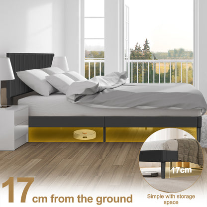 Upholstered Bed – Gestoffeerd Bed – Bedframe – Platformbed – Tweepersoonsbed – Zwart Fluweel – 140x200 cm – Met Knopen Hoofdbord – Houten Lattenbodem