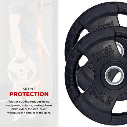 Weight Plate Value Set – Tri-Grip Rubber-Coated Cast Iron – 37.5KG, 107.5KG, 147.5KG, 290KG – 50mm Hole for Strength Training, Powerlifting, CrossFit & Home Gym