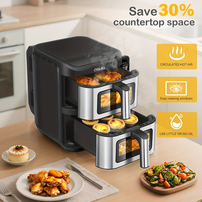 Heteluchtfriteuse – Airfryer – Friteuse – Luchtfriteuse – Digitale Oven – 11 Liter Capaciteit – Dubbele Mand met Cook & Sync Systeem