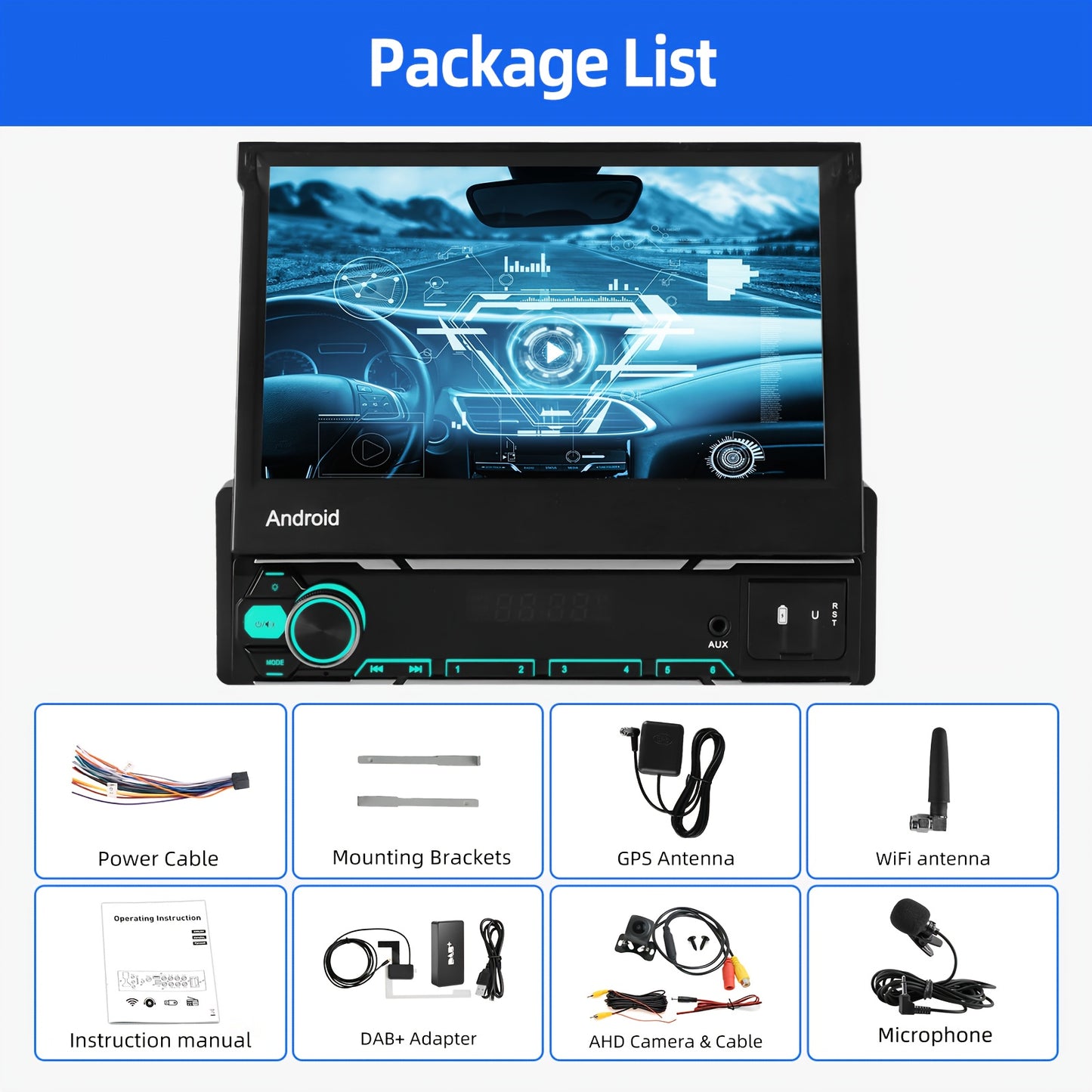 Multimedia Autoradio – Car Radio – Auto Stereo – 1 DIN Speler – Draadloze Autoradio – 7 Inch Kantelbaar IPS Touchscreen – Android 14 Met Wireless CarPlay & Android Auto