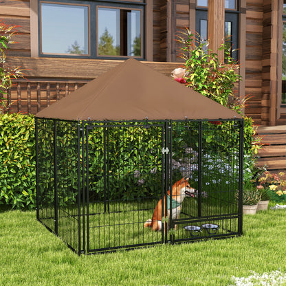 Hondenhok – Hondenren – Hondenkooi – Buitenhok – Hondenbench – Roestvrij Stalen Frame – Waterdicht Oxford Dak – 141x141x151 cm – Zwart
