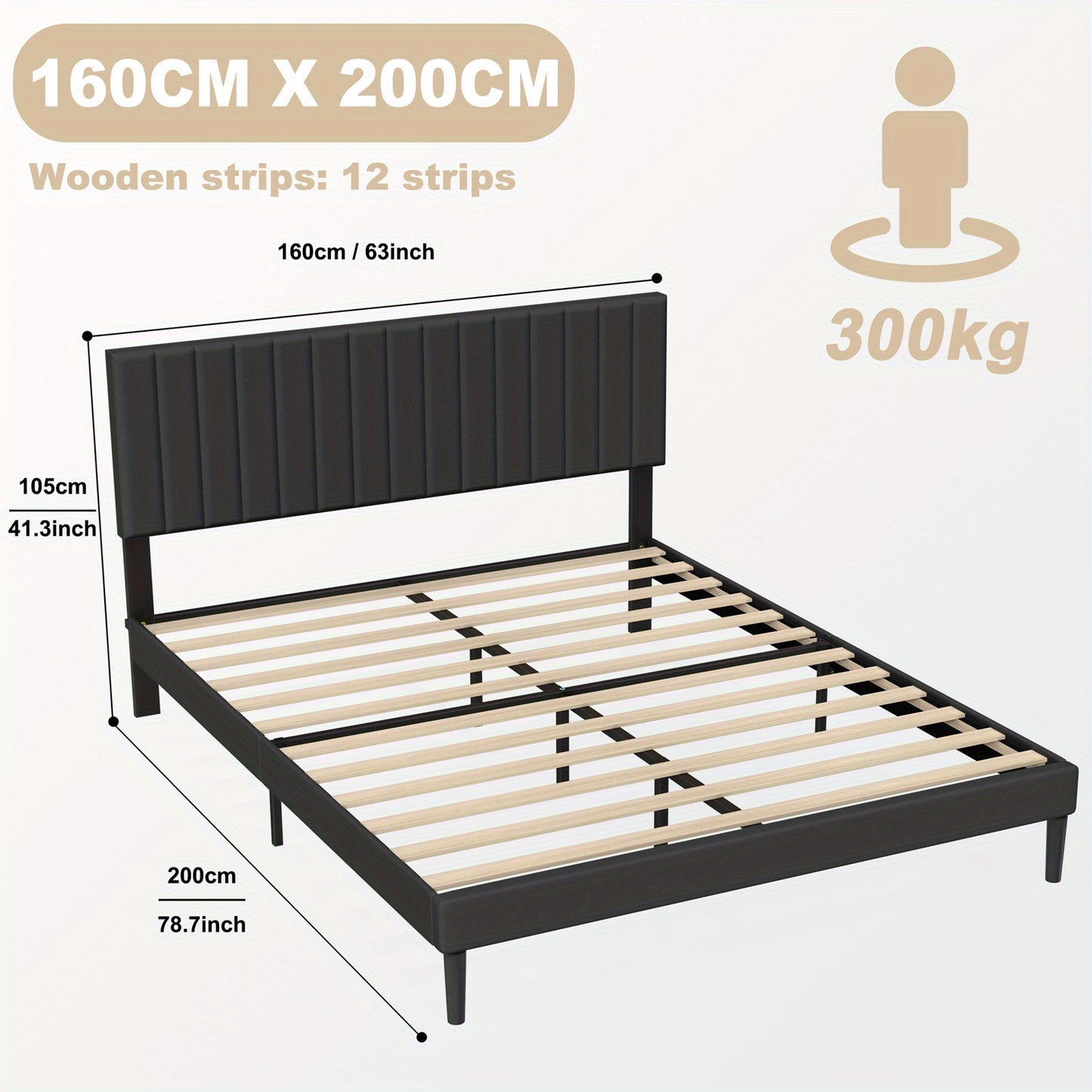 Zwarte Gestoffeerde Bedden – Fluwelen Bedframe – Boxspring – Slaapbank – Platformbed – 160x200 cm – Verstelbaar Hoofdbord – Stevig Metalen Frame