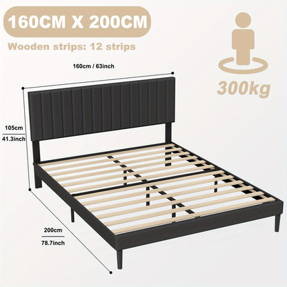Zwarte Gestoffeerde Bedden – Fluwelen Bedframe – Boxspring – Slaapbank – Platformbed – 160x200 cm – Verstelbaar Hoofdbord – Stevig Metalen Frame