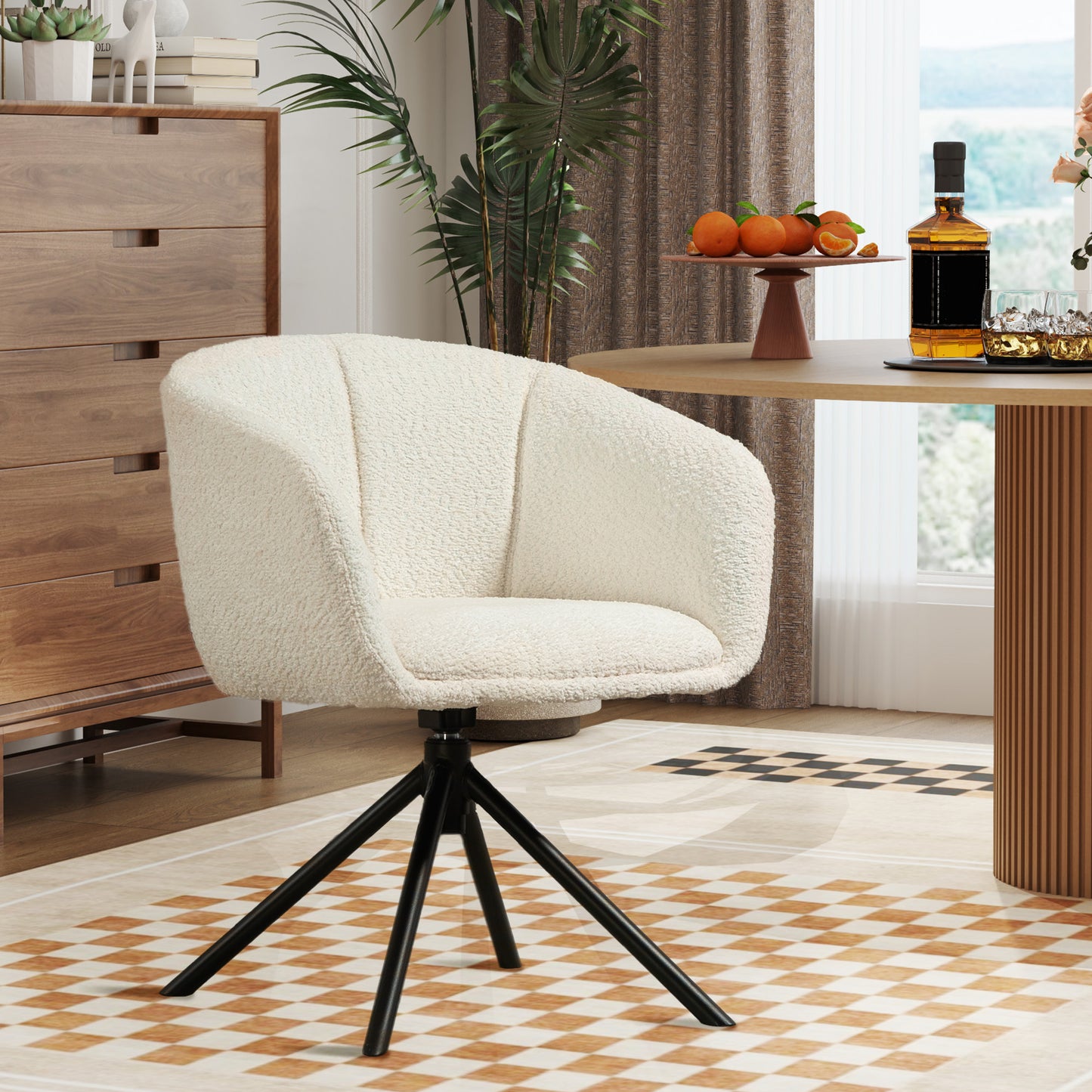 Draaifauteuil – Armstoel – Fauteuil – Zetel – Loungestoel – Crème Wit – 360 Graden Draaibaar – Comfortabele Zitting Met Zachte Bekleding