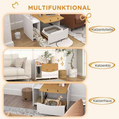 Kattenbakombouw – Kattenbakkast – Kattenbakmeubel – Kattenbaklade – Kattenbakverbergkast – Eikenhout Wit – Uittrekbare Lade – Extra Opbergruimte 78x50x51 cm