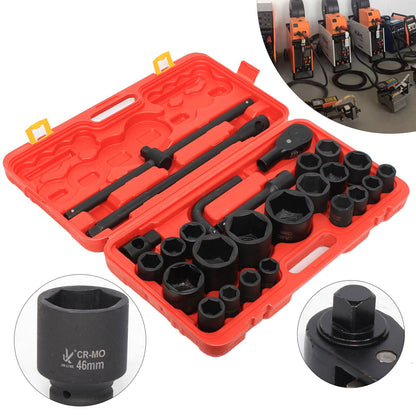 Impact Steeksleutelset – Dopsleutelset – Ratelsleutelset – Momentsleutel – Auto Steeksleutel – 26-delig 3/4" & 1" Aandrijving – Hittebehandeld Chroom-Vanadiumstaal – 21-65 mm Maten