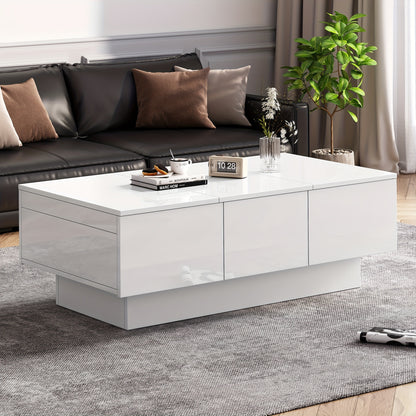 Salontafel – Coffee Table – Woonkamertafel – Tafeltje – Tafel met Opbergruimte – Wit Met Schuiffunctie – 2 Verborgen Vakken & 2 Lades – 100x55x35 cm – Modern Design