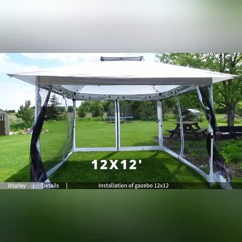 3.6x3.6/12x12ft Instant Pop-Up Tent UPF 50+, Portable Automatic Eaves Gazebo with Mosquito Net & Double Vent Roof - Easy Setup Outdoor Canopy Suitable for Beach, Camping, Patio, Garden (Carrying Bag Included)
