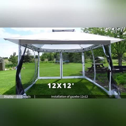 3.6x3.6/12x12ft Instant Pop-Up Tent UPF 50+, Portable Automatic Eaves Gazebo with Mosquito Net & Double Vent Roof - Easy Setup Outdoor Canopy Suitable for Beach, Camping, Patio, Garden (Carrying Bag Included)