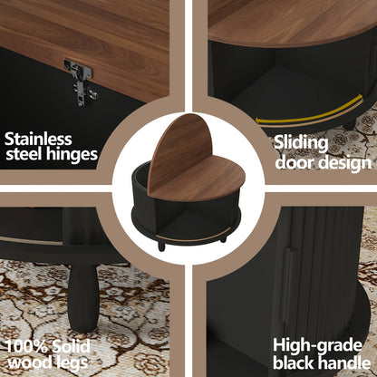 Salontafel – Koffietafel – Bijzettafel – Woonkamertafel – Tafel – Modern Rond – Verborgen Opbergruimte – Stevig Massief Hout