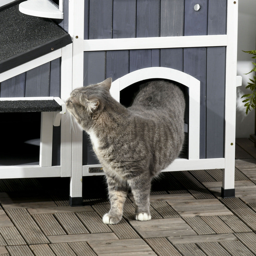 Kattenhuis – Buitenverblijf Kat – Huisdierverblijf – Dierenhuis – Buitenren – Twee Verdiepingen – Meerdere Ingangen – Gegalvaniseerd Staal – Waterdicht Tarpa Dak