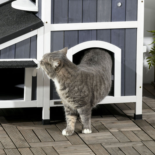 Kattenhuis – Buitenverblijf Kat – Huisdierverblijf – Dierenhuis – Buitenren – Twee Verdiepingen – Meerdere Ingangen – Gegalvaniseerd Staal – Waterdicht Tarpa Dak
