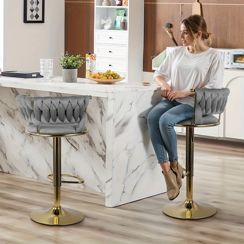 Barstoel – Barkruk – Barstoel Kruk – Keukenstoel – Barkrukken Set Van 2 – Verstelbare Hoogte – Dutch Velvet Zitting – Gouden Metalen Frame – 360° Draaibaar