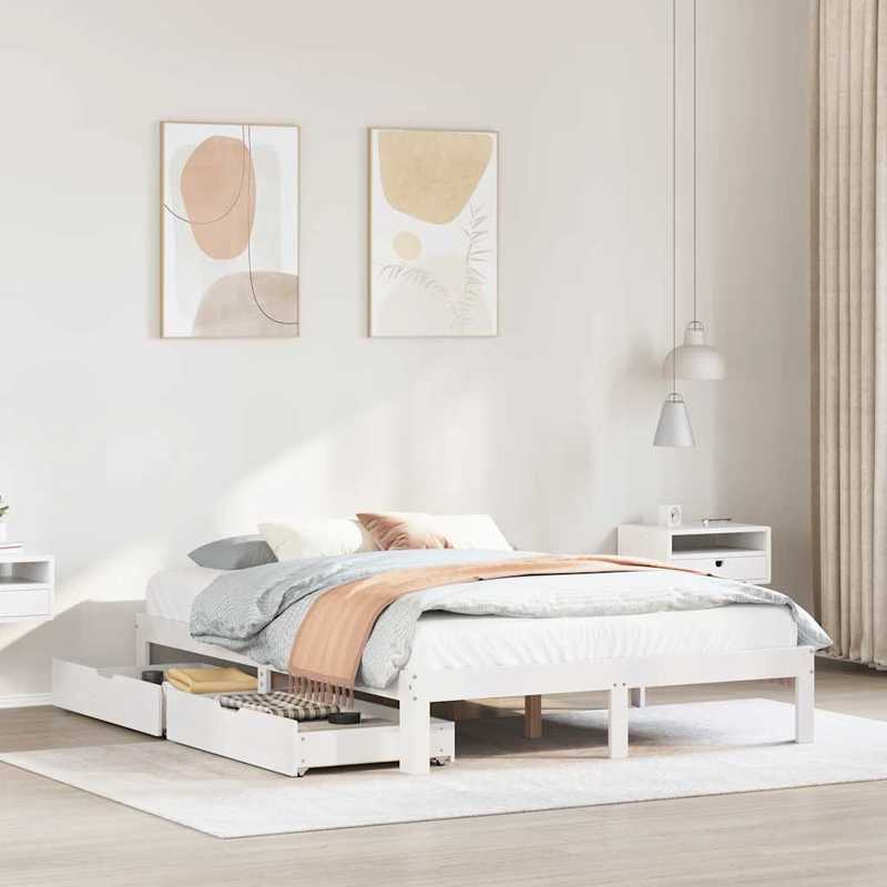 Bedframe – Bedbodem – Bedkast – Slaapbank – Massief Grenenhout – 120x190 cm – Stevig Met Opberglades – Eenvoudig Te Monteren