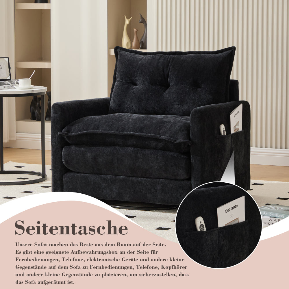 Loungestoel – Fauteuil – Relaxstoel – Draaistoel – Zitzak – 360° Draaibaar – Handmatig Verstelbare Rugleuning – Chenille Stof – Stevige Rugleuning