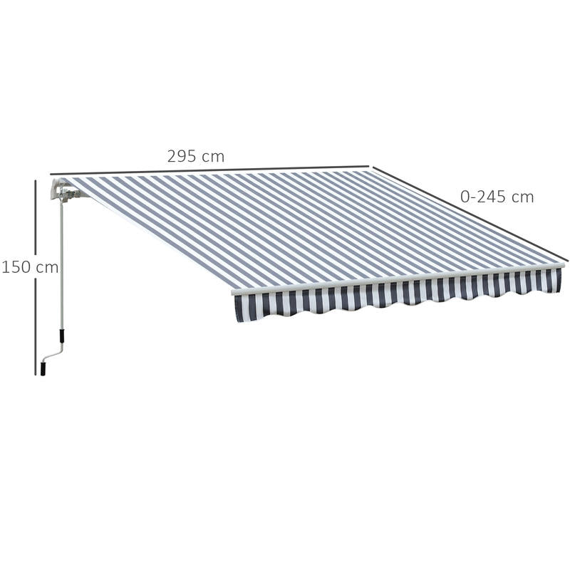 Knikarmscherm – Verstelbaar Zonnescherm – Uitschuifbaar Scherm – Inklapbare Luifel – Handbediend Zonnescherm – 2,95 x 2,45 meter – Weerbestendig Aluminium – Lichtgrijs-Wit