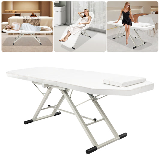 Massagetafel – Behandelbed – Massagebed – Wellnessbank – Inklapbare tafel – Stevig Aluminium Frame – Verstelbare Rugleuning & Gezichtsholte – Wit