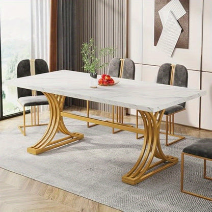 Eettafel – Tafel – Dinertafel – Keukentafel – Vergadertafel – Modern – Wit & Goud – 160x80 cm – Stevige Metalen Poten – Faux Marmeren Tafelblad