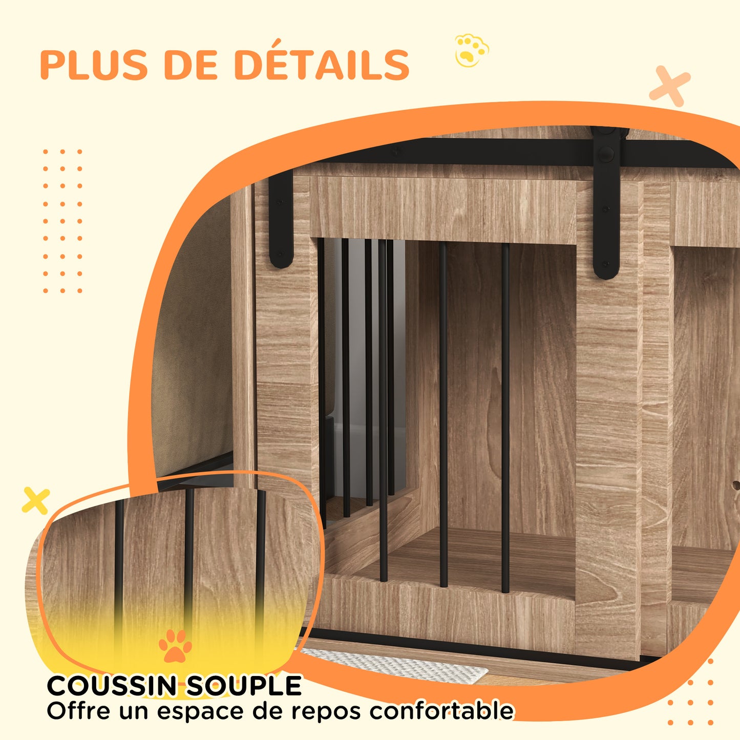 Hondenbench – Hondenkooi – Hondenkrat – Hondenhok – Reisbench – Opvouwbaar – Metaal met Houtlook – 57x80x54 cm – 2 Deuren