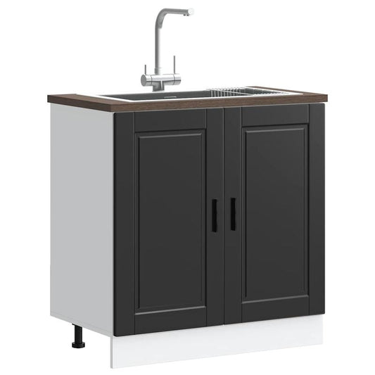 Keukenkast – Keukenopslag – Kasten – Keukenkastje – Keukenkast Met Deuren – Zwart-Wit Design – Hardhouten Constructie – Compact 80x46x81,5 cm