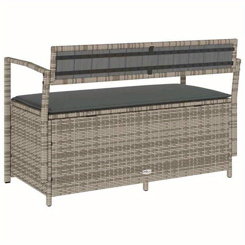 Tuinbank Met Opbergruimte – Buitenbankje – Patio Bank – Balkonbank – Loungeset – Weerbestendig Grijs – Duurzaam Poly Rattan & Hardhout