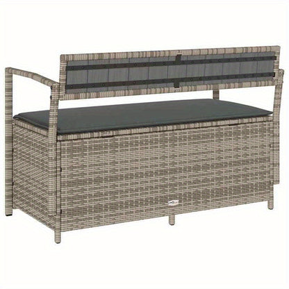 Tuinbank Met Opbergruimte – Buitenbankje – Patio Bank – Balkonbank – Loungeset – Weerbestendig Grijs – Duurzaam Poly Rattan & Hardhout