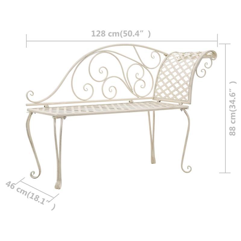 Tuin Ligstoel – Lounger – Ligbed – Chillstoel – Tuinbank – Antiek Wit Metaal – Ergonomisch Design – 128 cm Lang