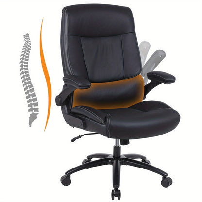 Bureaustoel – Kantoorstoel – Computestoel – Werkstoel – Bureaustoel Hoog – Ergonomisch PU-leer – Verstelbare Flip-up Armleuningen – 227 KG Belastbaar – Zwart