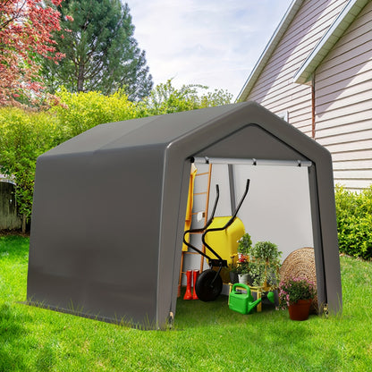 Carport – Overkapping – Tuinoverkapping – Garage Tent – Opslagtent – Waterdicht PE Materiaal – Versterkt Metalen Frame – Roll-Up Ritsdeuren – Afmeting 243x243x235 cm – UV Bestendig – Grijs