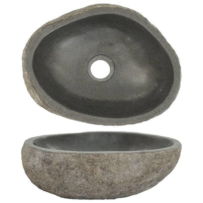 Ovale rivierstenen waskom – wasbak – wastafel – badkamerkom – natuursteen – afmetingen 29-38x24-31 cm – natuurlijk materiaal – stijlvol design