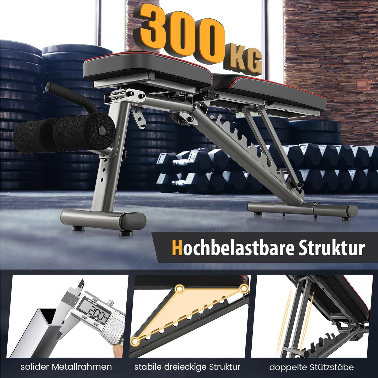 Fitnessbank – Halterbank – Trainingsbank – Buikspierbank – Bench Press – Verstelbaar en Inklapbaar – Max. Belastbaar tot 300 kg