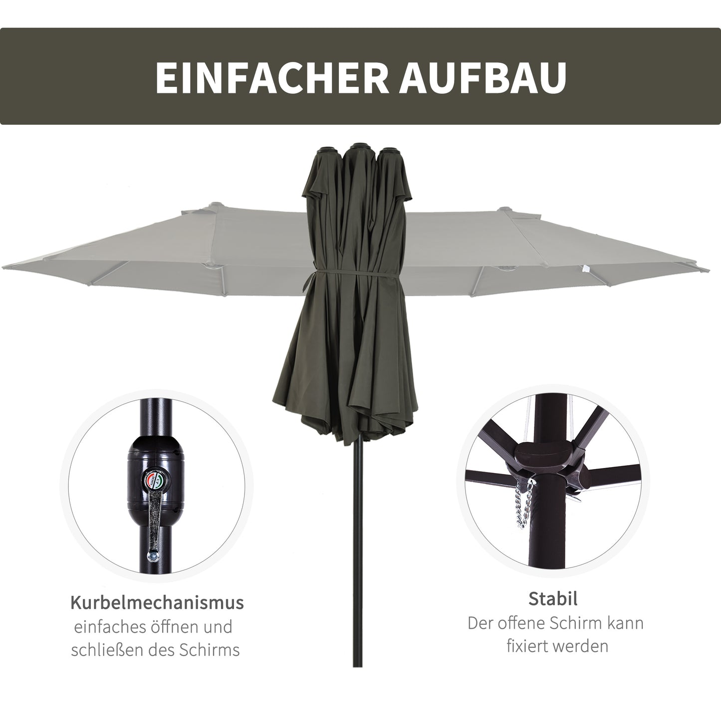 Grote Ovale Parasol – Zonnescherm – Terrasparasol – Dubbele Parasol – Marktparasol – Handzwengel – Lichtbruin Polyester – Windbestendig & XXL Schaduw