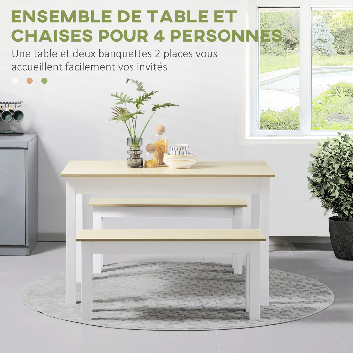 Eettafelset – Tafel Met Banken – Eettafelbank – Keukentafel – Eetkamerset – Houtkleur – Compact Ontwerp – Stevige Spaanplaat – 4-6 Personen