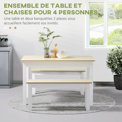 Eettafelset – Tafel Met Banken – Eettafelbank – Keukentafel – Eetkamerset – Houtkleur – Compact Ontwerp – Stevige Spaanplaat – 4-6 Personen